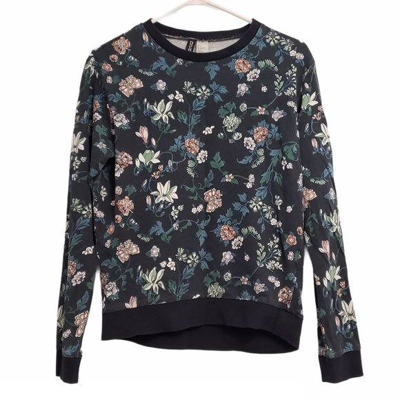 Divided Tops - H&M Divided Cotton Navy Floral Crewneck